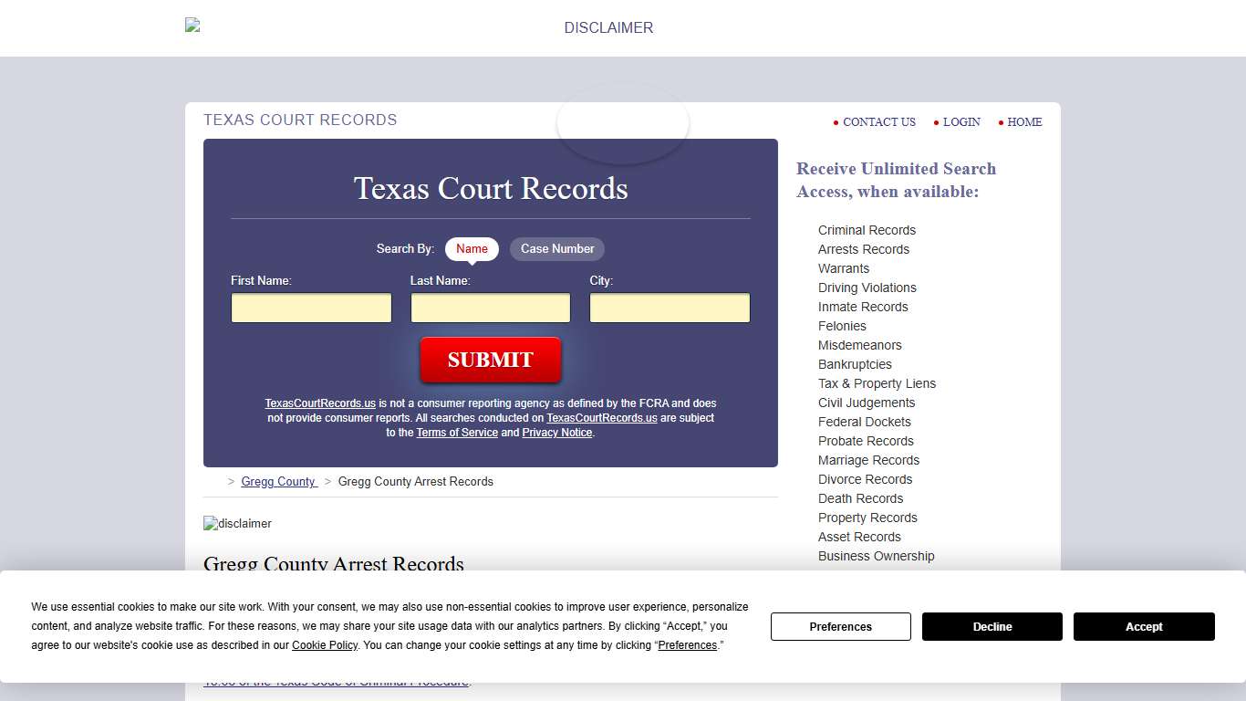 Gregg County Arrest Records | TexasCourtRecords.us